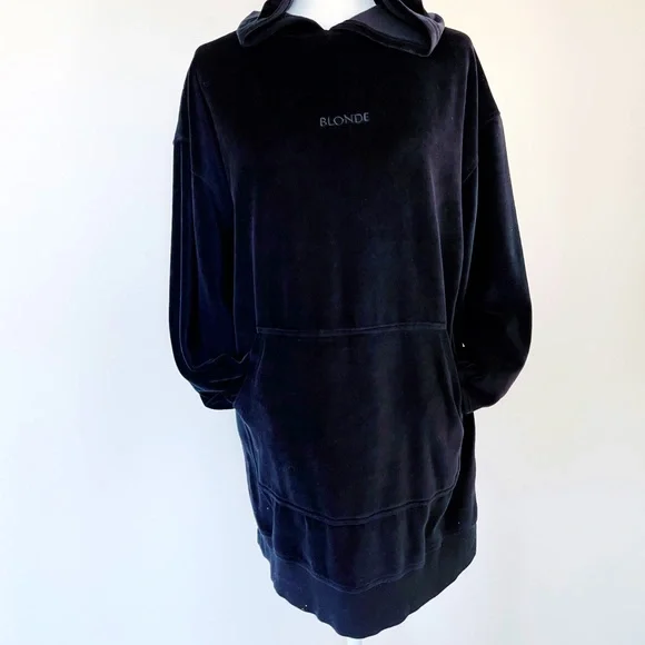 Brunette The Label Velour Black Tunic Dress Hoodie - Picture 6 of 9